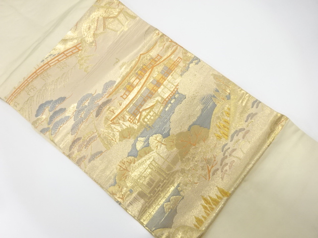 純金二重箔　金閣嵐山之図織り出し　名古屋帯